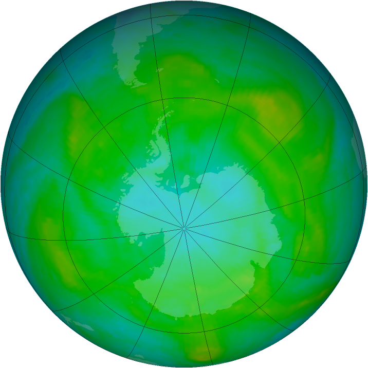 Antarctic ozone map for 15 January 1989